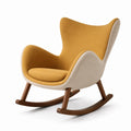 Silla mecedora de tela verde oliva con base de madera