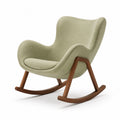 Mecedora de madera con tapizado de tela beige y verde