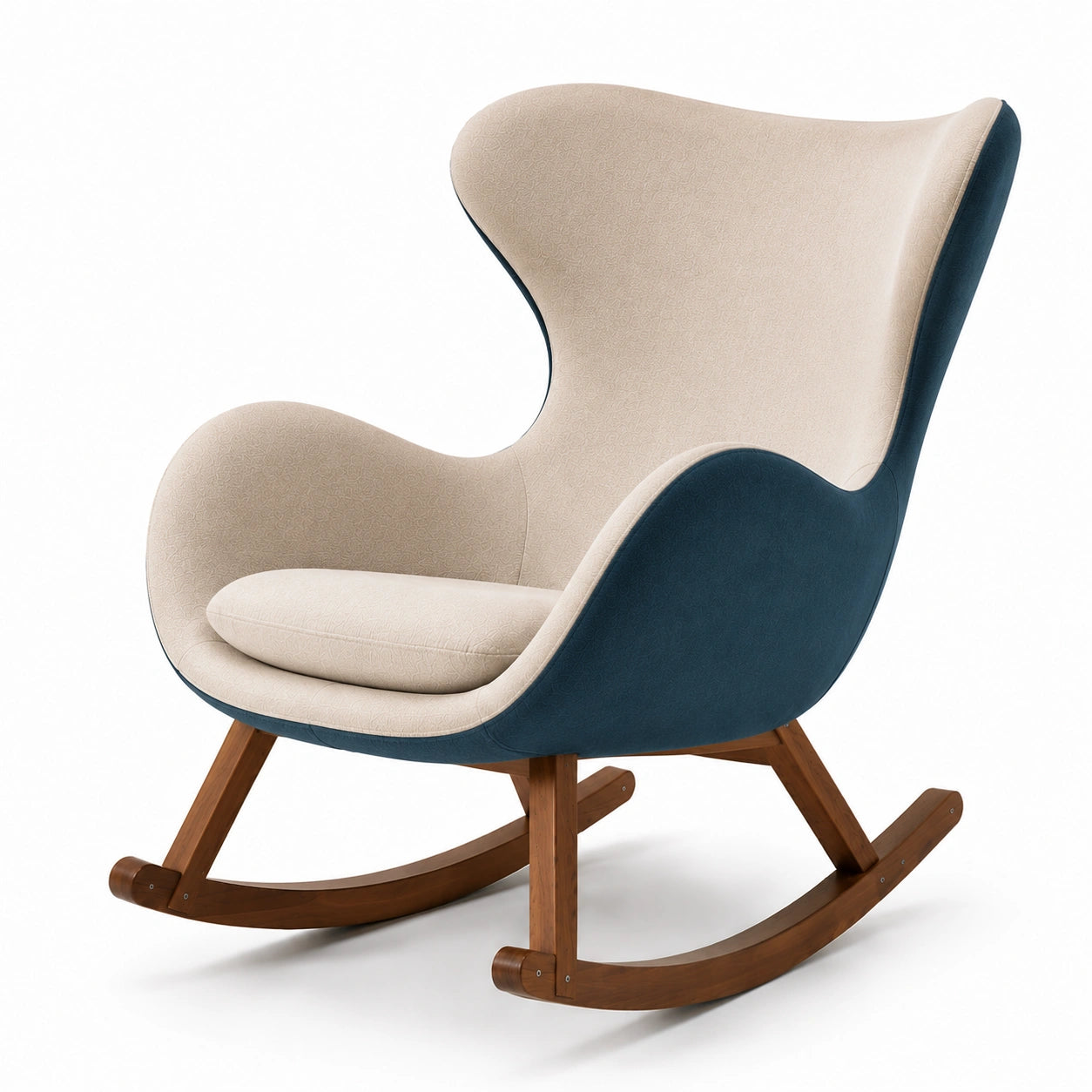 Mecedora de tela verde con estructura de madera