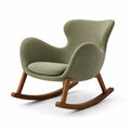 Sillón mecedor de poliéster verde y beige con base de madera
