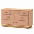 Cómoda de madera con 6 cajones y base metálica verde oscuro y dorado