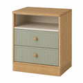 Mesita de noche de MDF y madera con cajones azul y roble