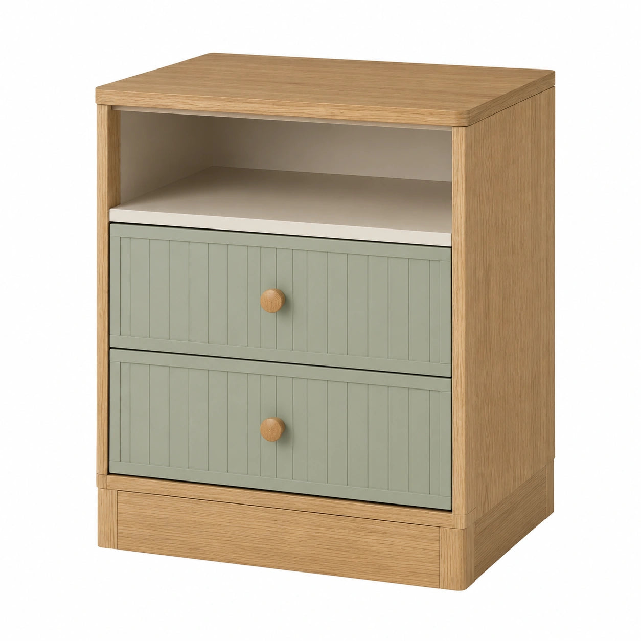 Mesita de noche de MDF y madera con cajones azul y roble