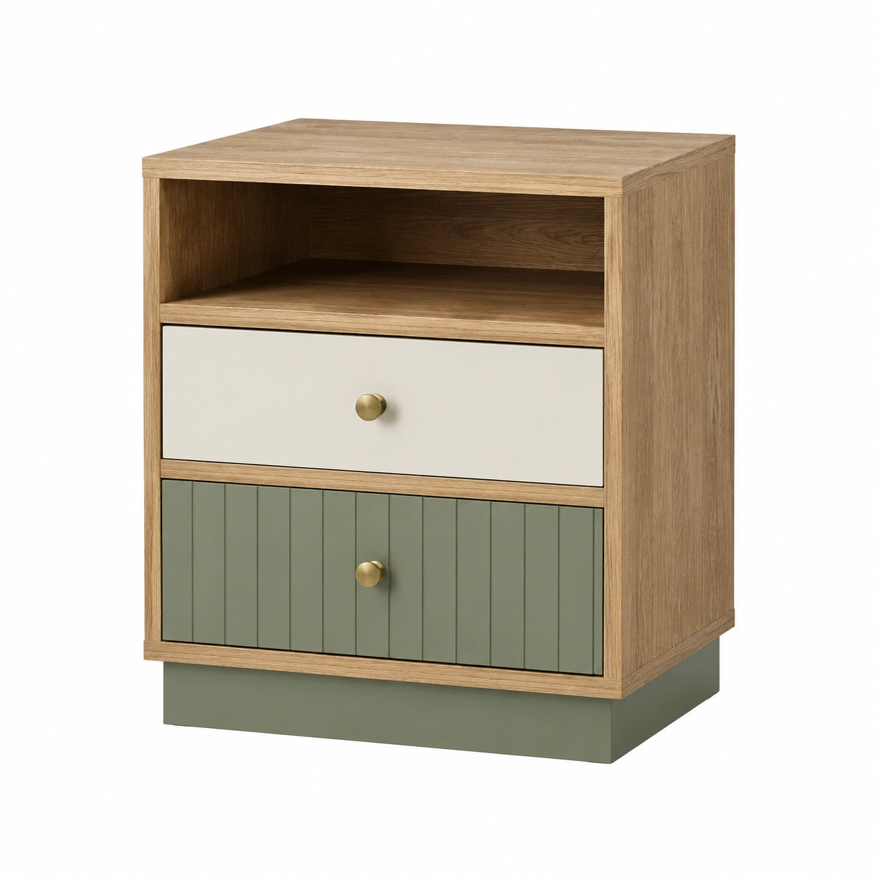 Mesita de Noche de Madera MDF y Roble con Cajones Beige