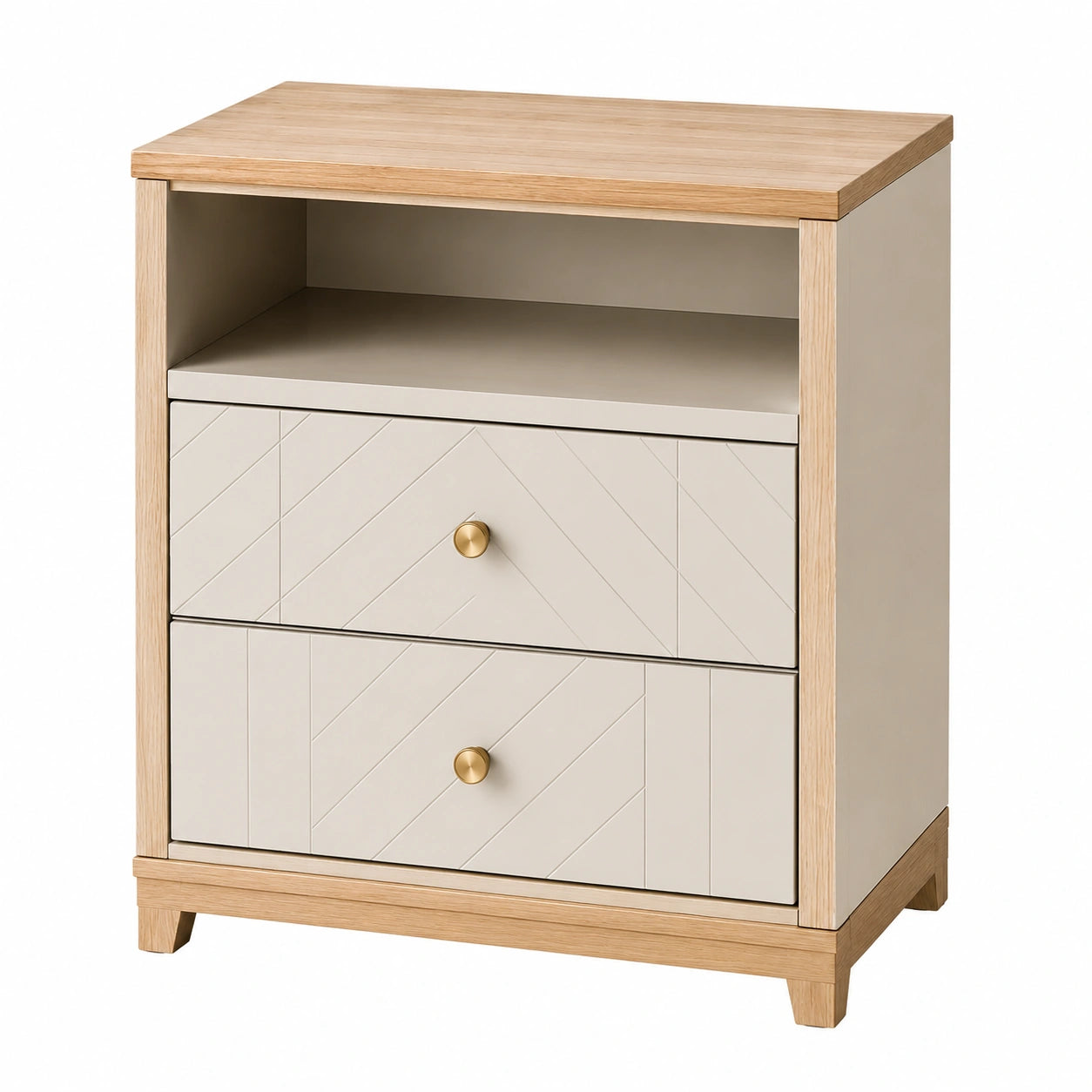 Mesita de noche de madera con dos cajones y estante, 60 cm x 40 cm x 75 cm