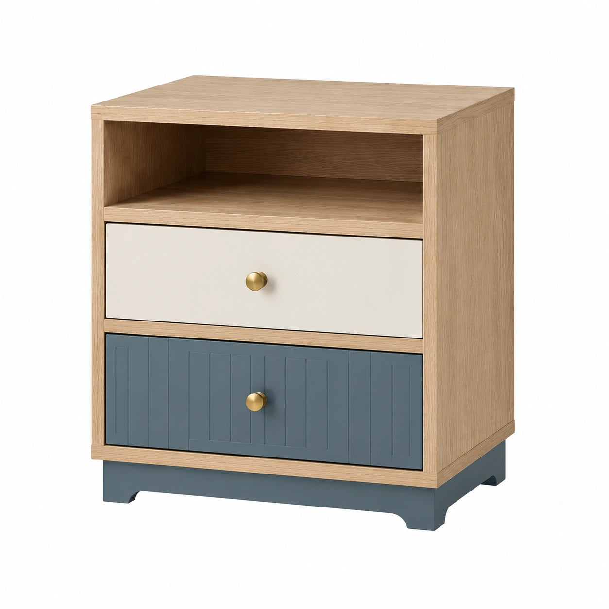 Mesa de noche de madera con cajones verdes