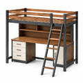 Cama Alta de Madera con Escritorio y Cajones Verde/Blanco