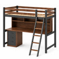 Cama alta de madera y metal con escritorio, 200 cm