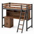 Cama alta de madera y metal con escritorio y escalera 200x90 cm