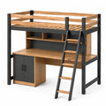 Cama alta de metal y madera con escritorio integrado 200x150x180 cm