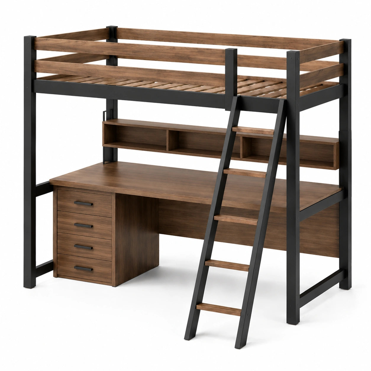 Conjunto de Mesa Alta y 4 Taburetes de Metal y Madera