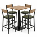 Conjunto de Mesa Alta Redonda y 4 Taburetes de Roble y Acero