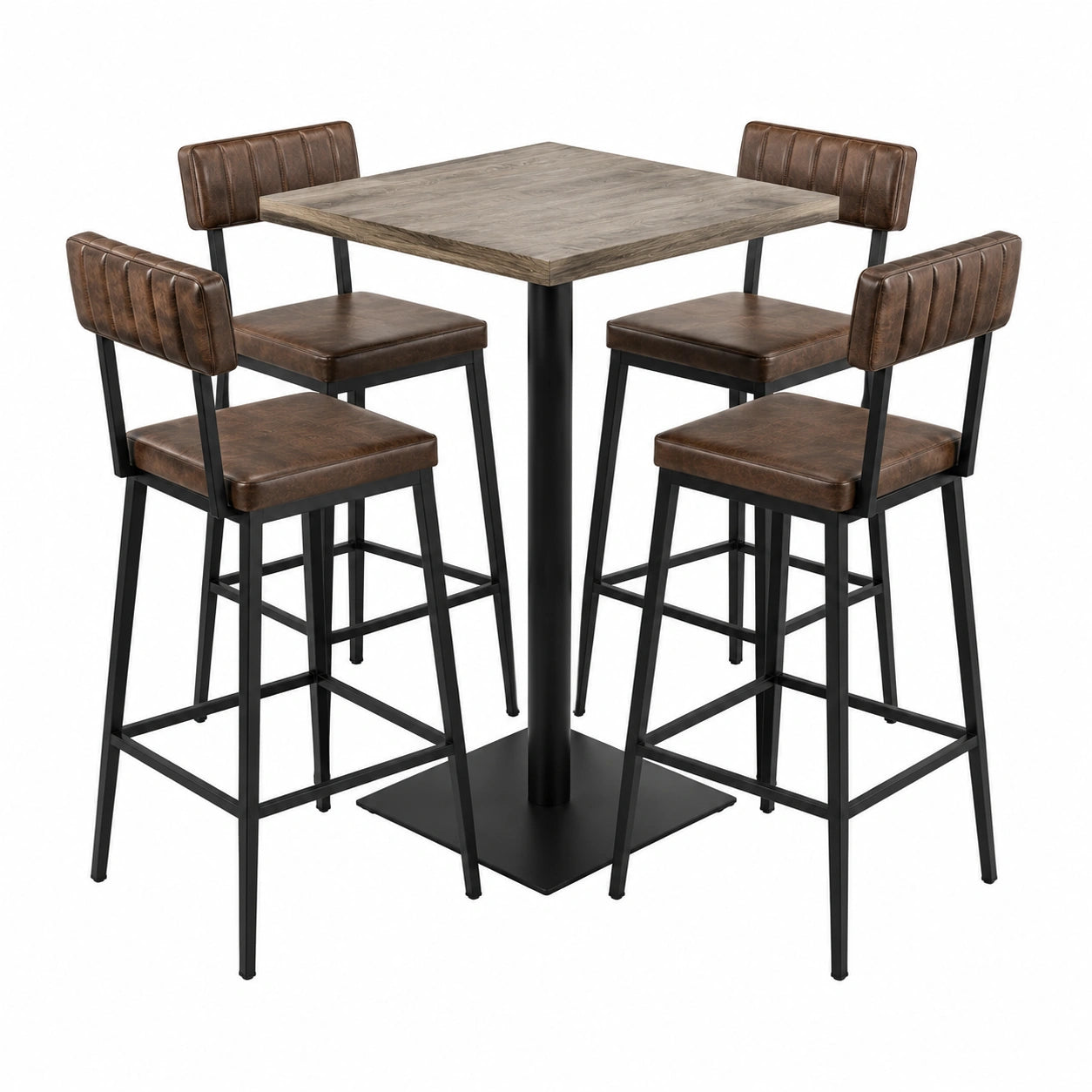 Juego de mesa alta y sillas de madera y metal 70x70 cm