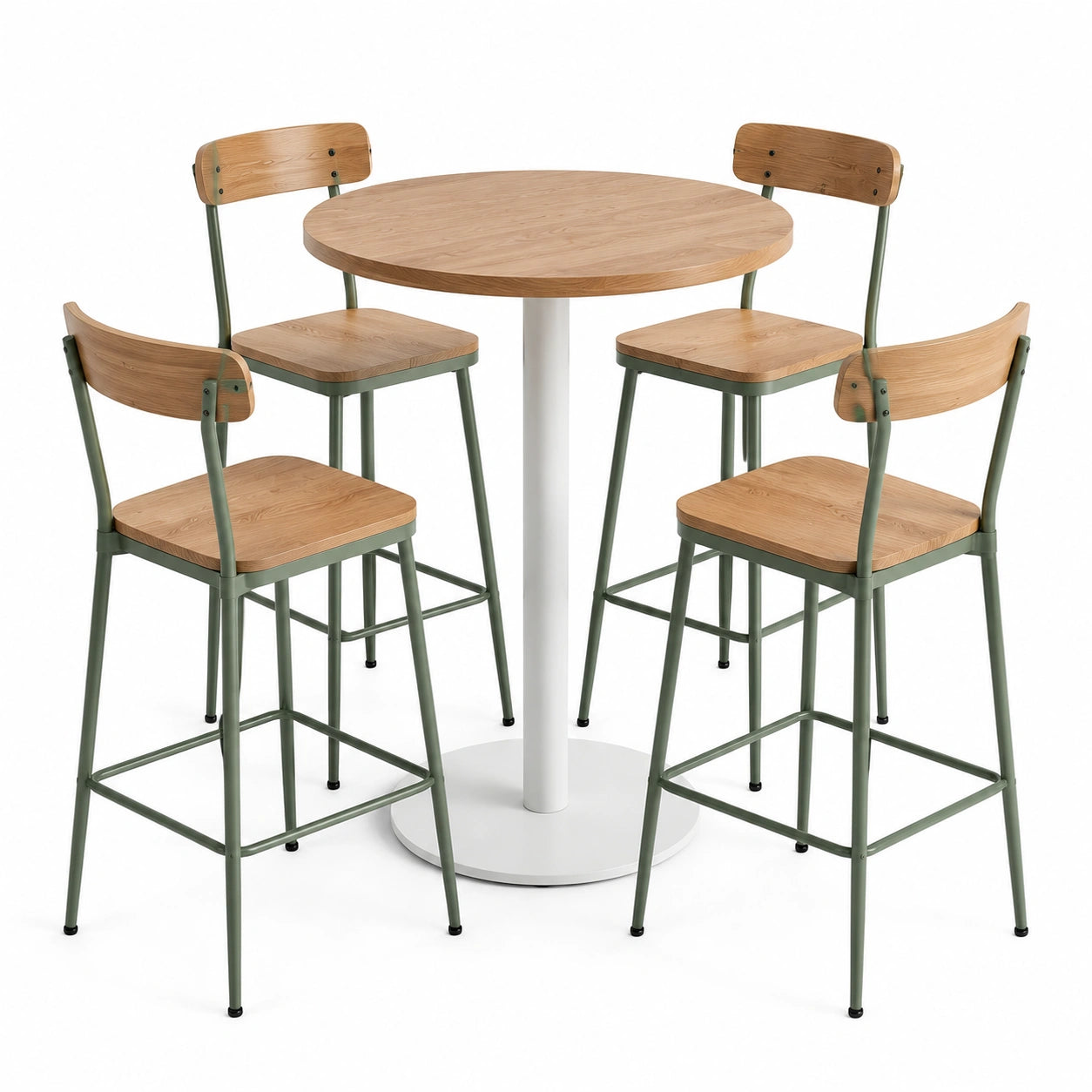 Conjunto de Mesa Alta de Metal y Madera con 4 Sillas