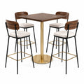 Conjunto de mesa alta de madera y sillas de bar de cuero sintético verde y metal