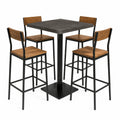 Conjunto de Mesa Alta Redonda de Madera con 4 Sillas de Cuero Sintético