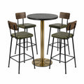 Conjunto de mesa alta de madera y metal con 4 taburetes marrón y negro