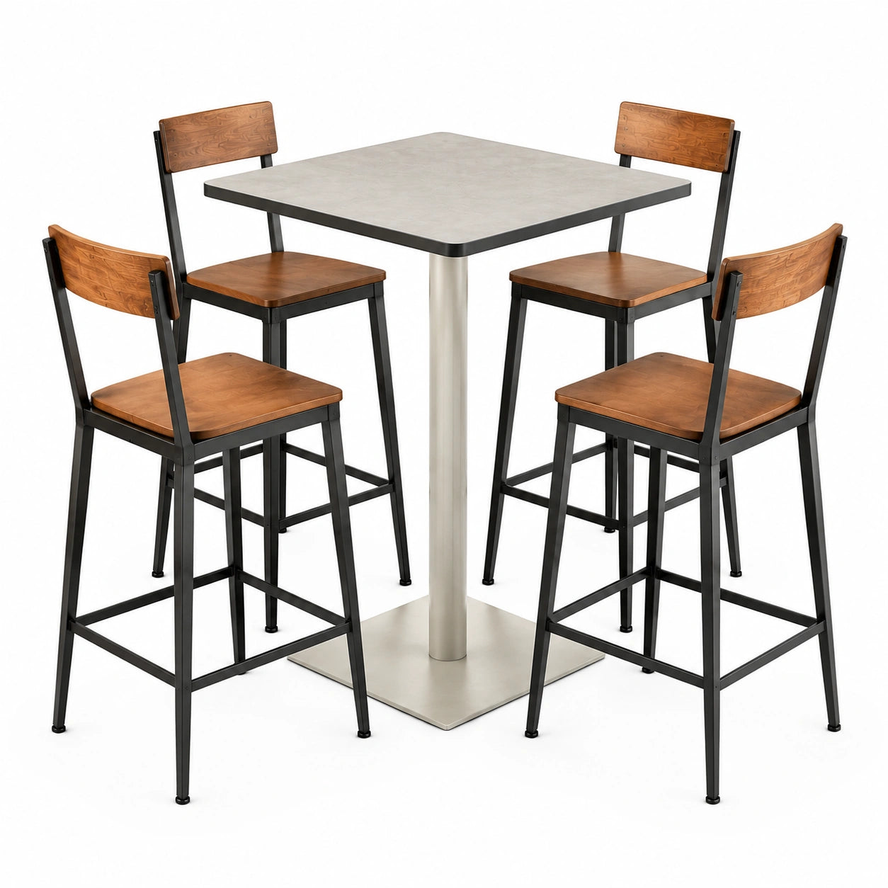 Conjunto de Mesa Alta y Taburetes de Madera y Metal