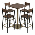 Conjunto de Mesa Cuadrada y 4 Sillas Altas de Metal y Cuero Sintético