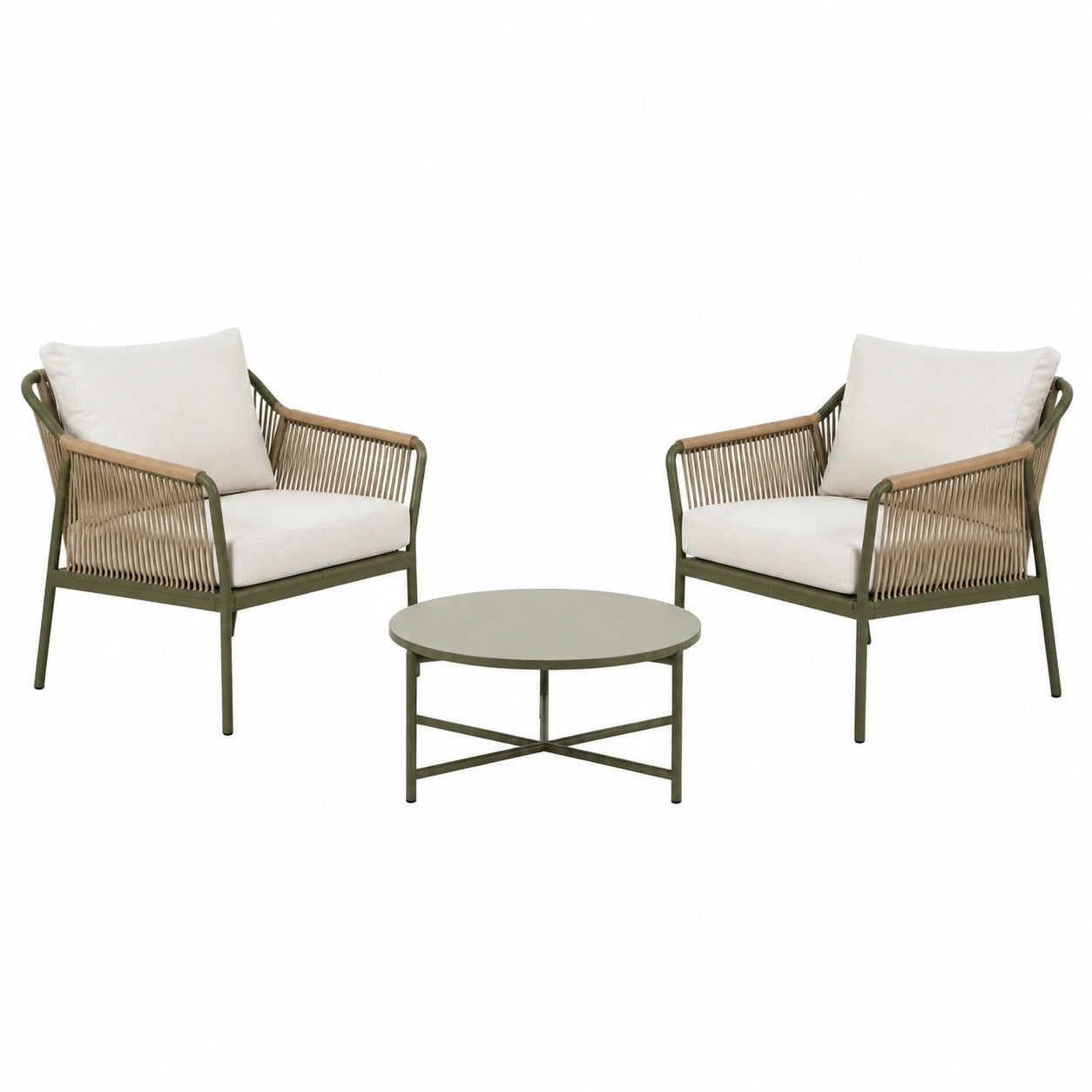 Juego de Muebles de Jardín con 2 Sillas de Cuerda de Poliéster Azul y Mesa de Metal