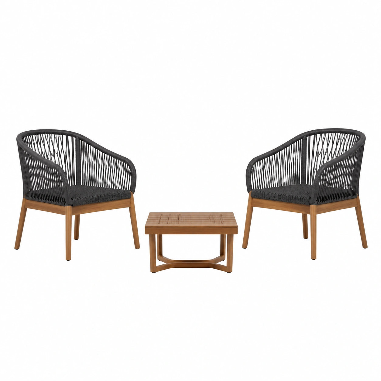 Conjunto de jardín con sillones de aluminio y mesa de acacia