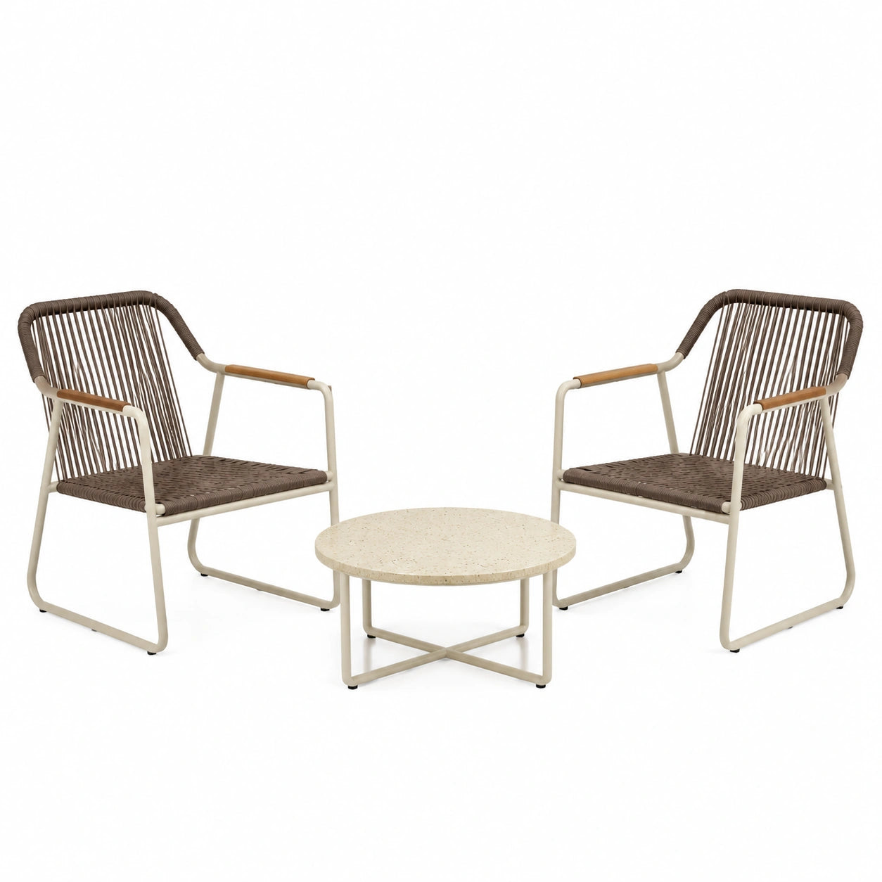 Juego de Muebles de Jardín de Aluminio Azul con Cojines Grises y Mesa de Madera