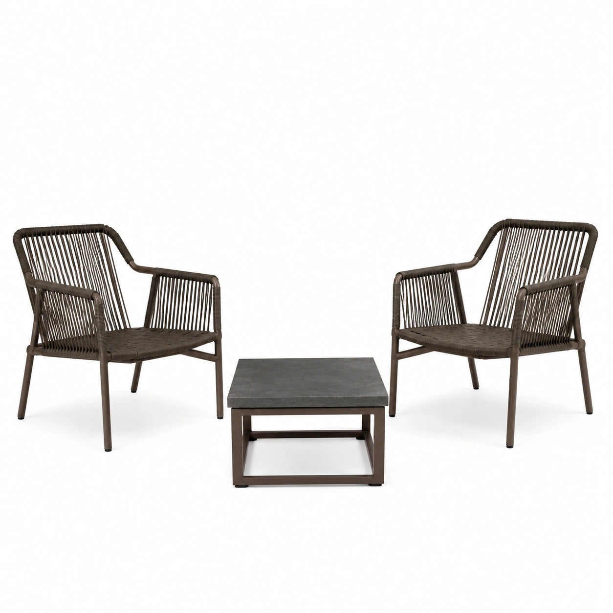 Conjunto de Muebles de Jardín con Sillas de Cuerda y Mesa Redonda de Madera