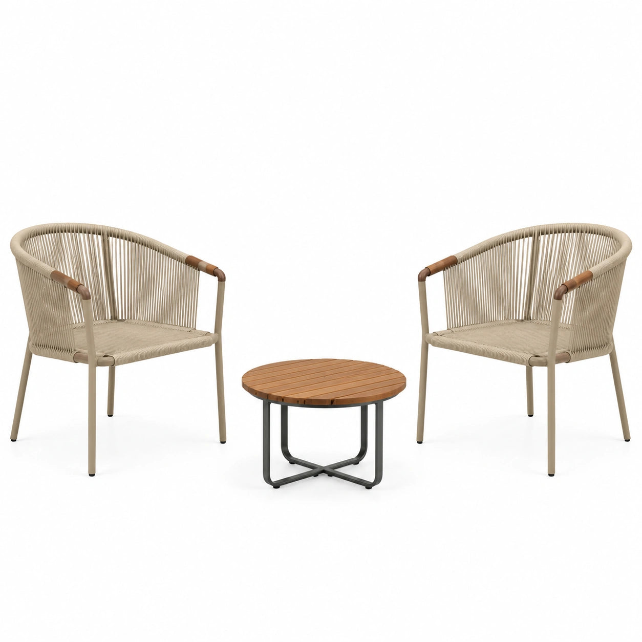 Conjunto de Muebles de Metal y Madera, Marrón, 2 Sillas y Mesa