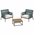 Conjunto de sofá de 3 plazas y sillones en cuero sintético beige/marrón con mesa de mármol