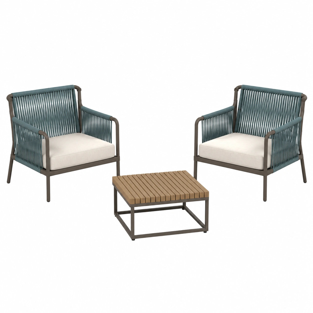 Conjunto de sofá de 3 plazas y sillones en cuero sintético beige/marrón con mesa de mármol