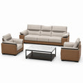 Conjunto de Sofá de Cuero Sintético Azul y Beige con Mesa de Centro de Mármol