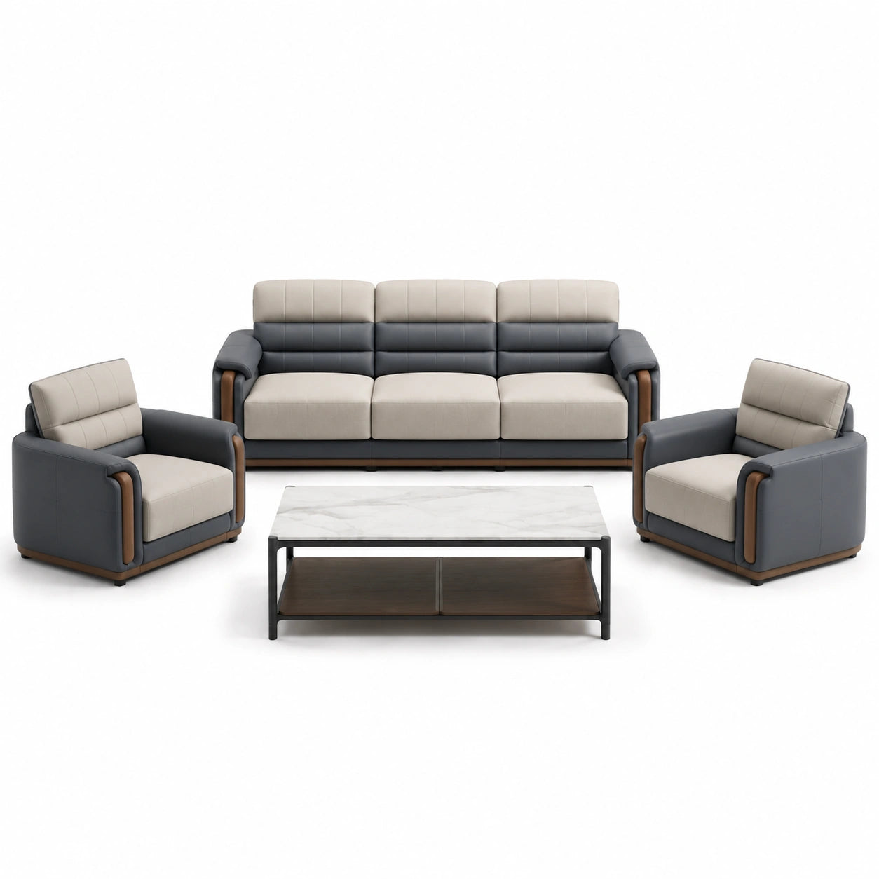 Set de Sofá de Tres Plazas y Sillones con Mesa Centro