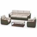 Conjunto de Sofás 3+1+1 en Cuero Sintético Beige y Marrón con Mesa de Centro de Mármol