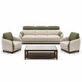Conjunto de Sofás de Cuero y Tela Beige/Verde con Mesa de Mármol