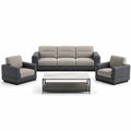 Conjunto de sofás y mesa de centro de cuero sintético y mármol Gris/Marrón
