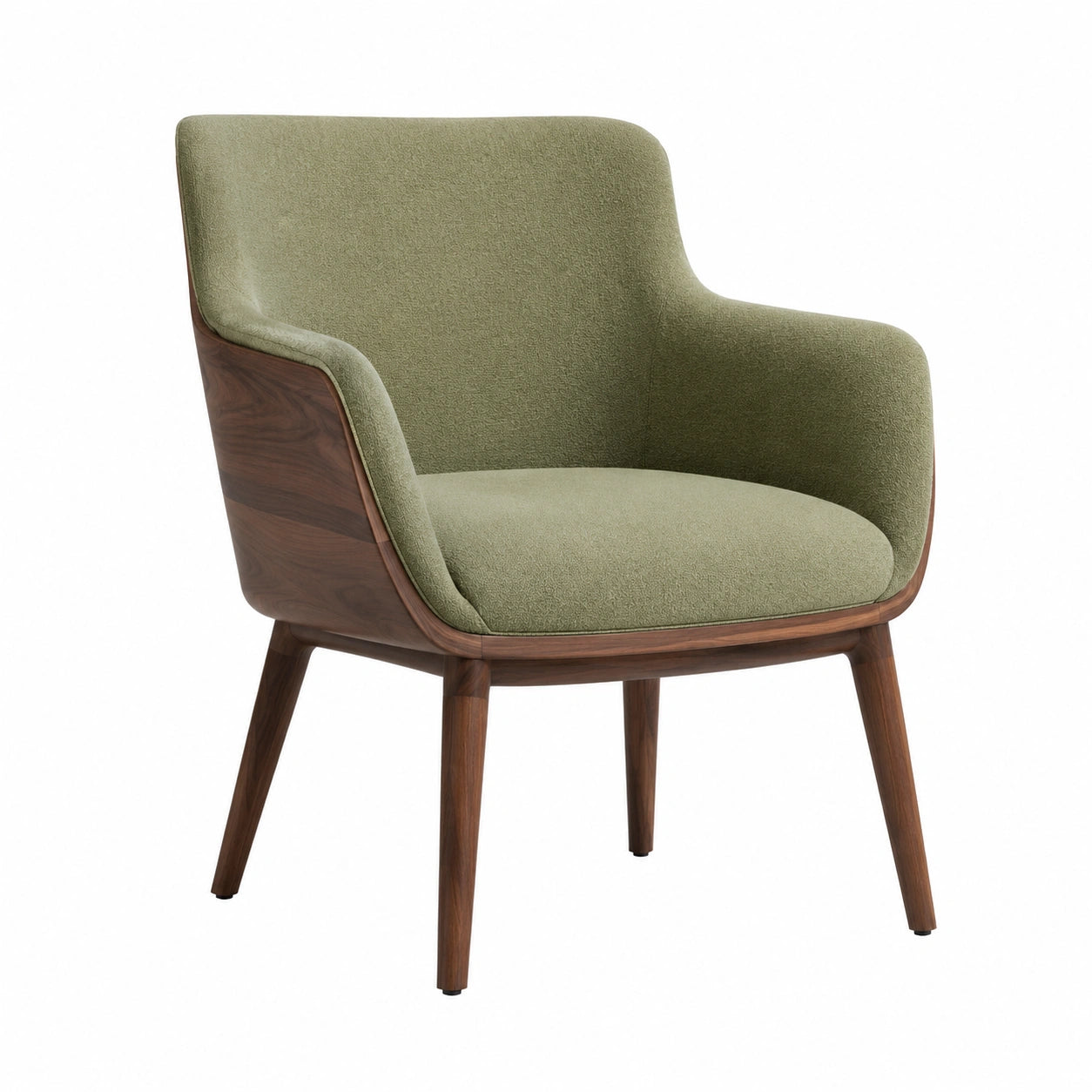 Sillón de madera con poliéster beige y cuero sintético verde