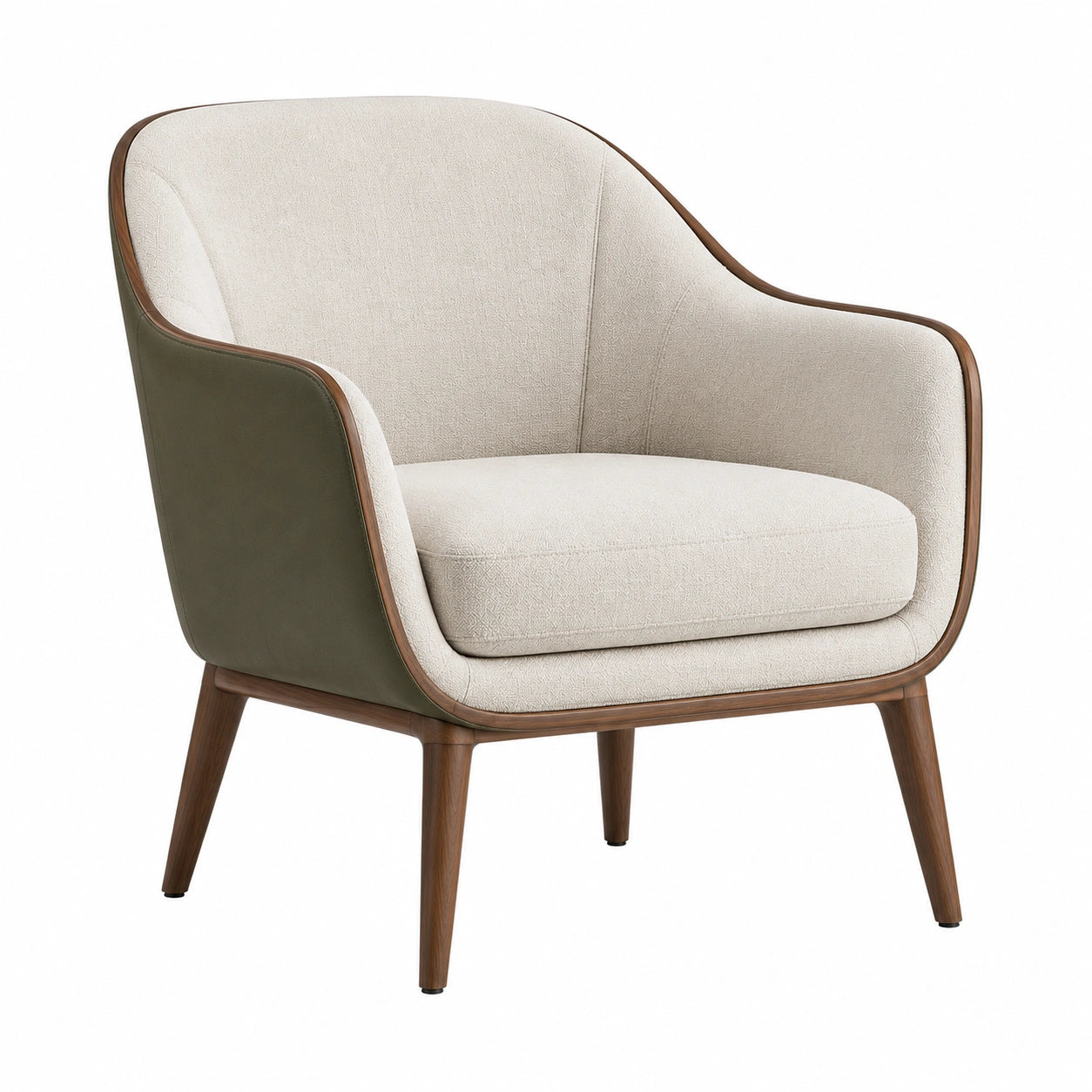 Silla de Tela Beige con Estructura de Madera de Nogal