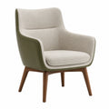 Sillón de Tela Verde y Beige con Patas de Madera de Nogal