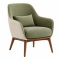 Sillón de tela beige con patas de madera