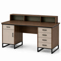 Escritorio de MDF y Metal con Estante y Cajones, Roble/Negro, 150x60x125 cm