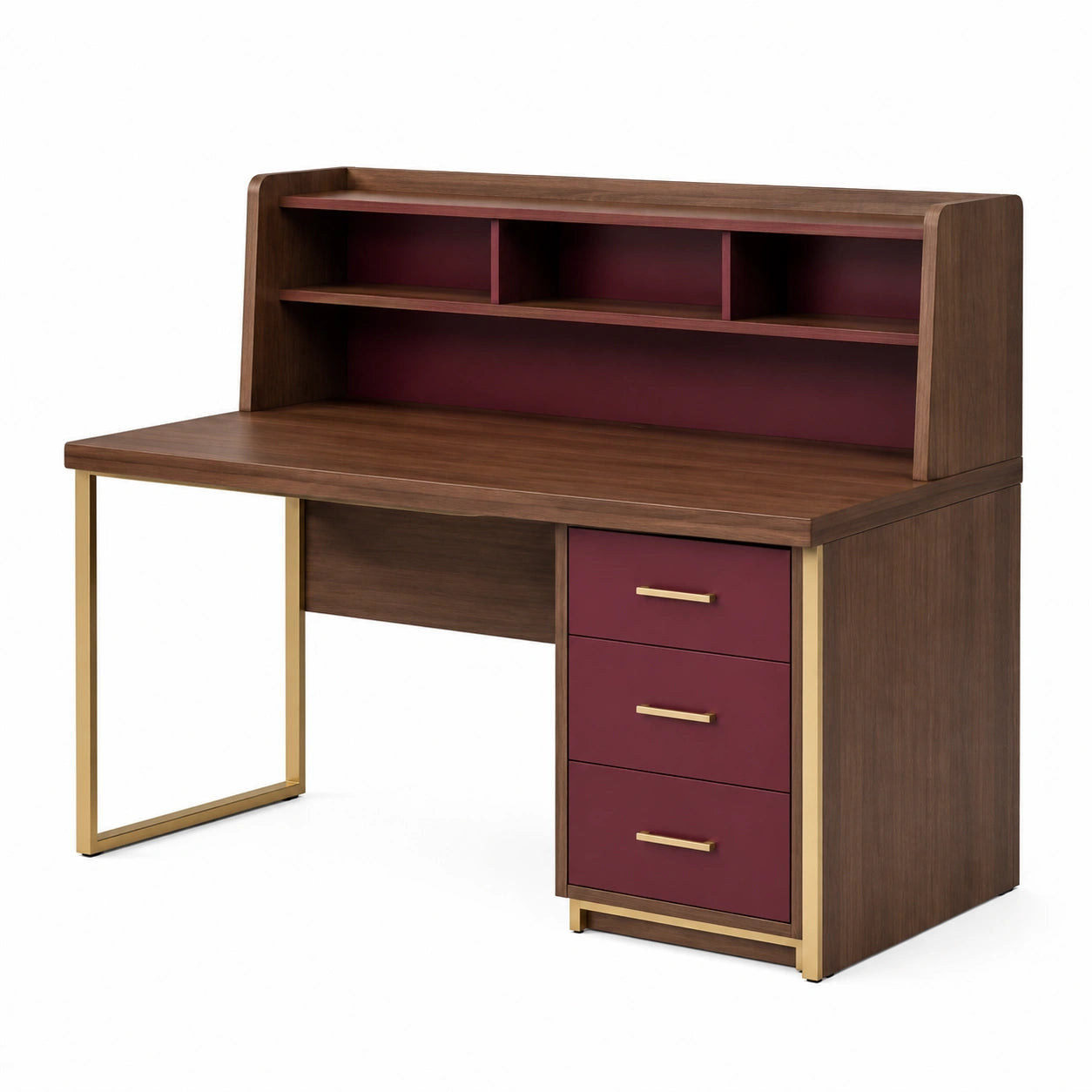 Escritorio de Madera y Metal con Estantes y Cajones Verde y Roble