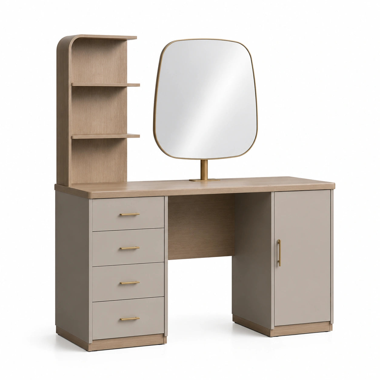 Tocador de Madera con Espejo Rectangular y Almacenamiento