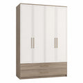 Armario de 4 puertas y 2 cajones de MDF y Tablero de Partículas Blanco y Madera