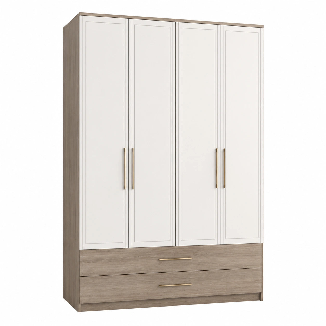 Armario de 4 puertas y 2 cajones de MDF y Tablero de Partículas Blanco y Madera