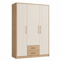 Armario de MDF con 3 puertas y 2 cajones en beige y dorado 200x150x60 cm