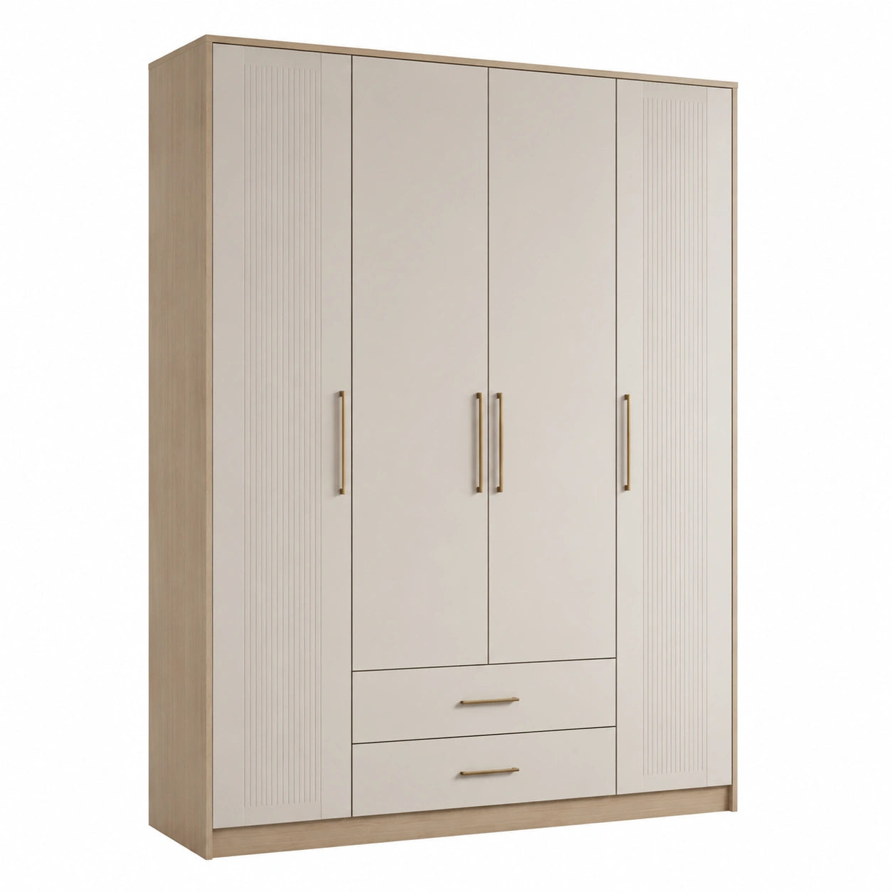 Armario de MDF con 4 Puertas y 2 Cajones Beige 180x200x60 cm