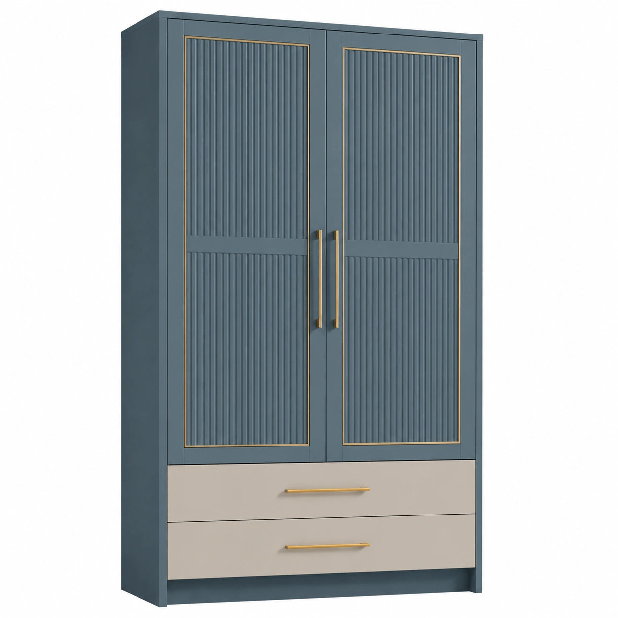 Armario de MDF con Puertas y Cajones Azul/Beige