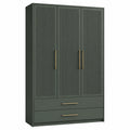 Armario de Madera con 3 Puertas y Cajones Verde Oscuro 180cm x 120cm x 50cm