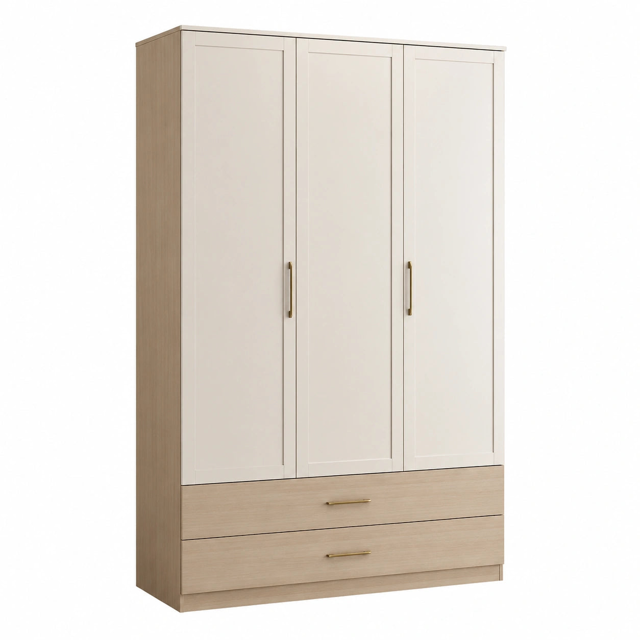 Armario de Madera Laminada de Tres Puertas y Dos Cajones Crema 185x100x55 cm