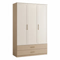 Armario de Madera Laminada de Tres Puertas y Dos Cajones Crema 185x100x55 cm